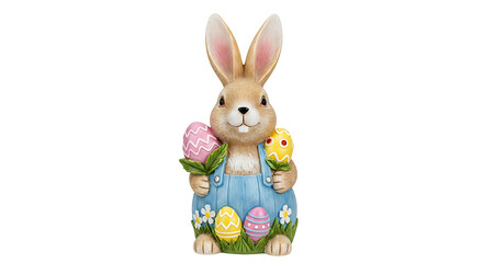 Easter Bunny Statue Holding Eggs and Flowers Decorative Ornament.