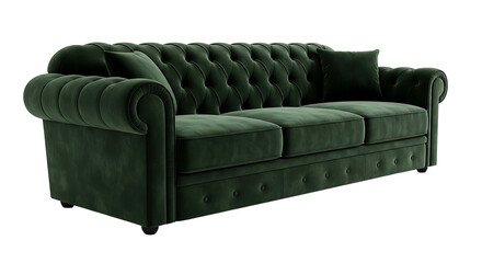 Elegant Dark Green Velvet Chesterfield Sofa with Button Tufting.