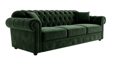 Elegant Dark Green Velvet Chesterfield Sofa with Button Tufting.
