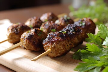 Halal turkey meatballs on wooden skewers for a savory and satisfying snack