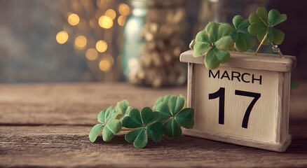 March seventeenth with clovers and a vintage calendar celebrating st patrick s day