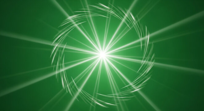 Vibrant green light burst with dynamic white rays and circular motion - Powered by Adobe