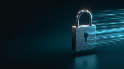 A sleek padlock with dynamic glowing lines suggesting data transfer, emphasizing security and protection.