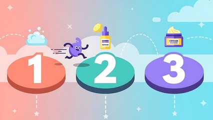 Simple Skincare Routine Steps Illustrated with Numbers and Icons.