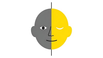 Split Face Illustration Representing Duality and Contrasting Emotions.