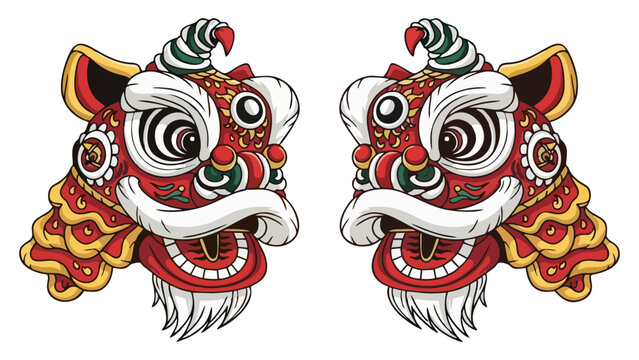 Vibrant Twin Chinese Lion Dance Heads Festive Celebration Asian Culture Art