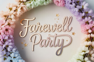 Elegant Farewell Party invitation design with soft pastel floral wreath and shimmering gold stars, perfect for memorable send offs and celebrations.