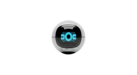 Futuristic Robot Orb with Glowing Blue Screen.