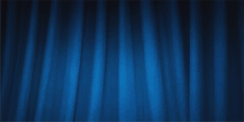 Velvet blue stage curtain backdrop with theater light and wave texture