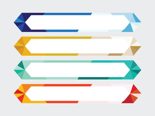 Four hexagonal geometric banners with colorful faceted design
