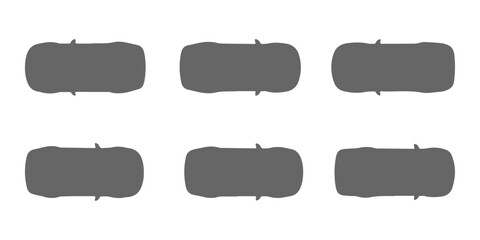 CAD Drawings. Top down plan view only of passenger cars silhouette, including sedan, hatchback, SUV, coupe, and station wagon isolated on white background. Vector illustration. © MkJutt