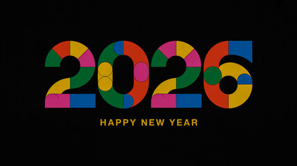 Colorful 2026 Happy New Year Celebration on Black Background numbers
