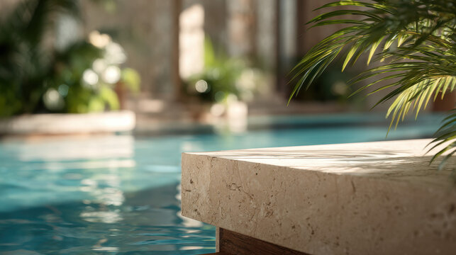 Luxury Poolside Area with Minimalist Design - Powered by Adobe