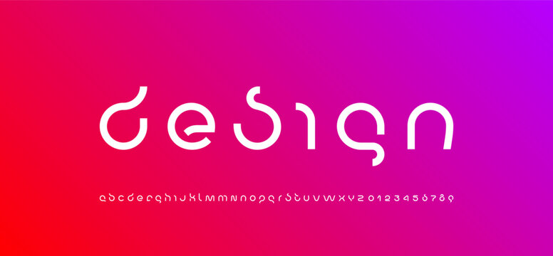 Technology science font, digital cyber alphabet, Latin letters A, B, C, D, E, F, G, H, I, J, K, L, M, N, O, P, Q, R, S, T, U, V, W, X, Y, Z and Arab numerals 0, 1, 2, 3, 4, 5, 6, 7, 8, 9 space style