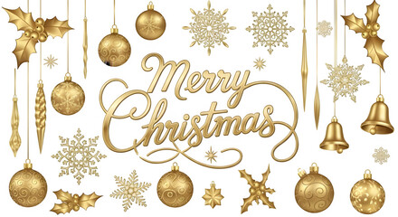 Elegant gold Christmas elements and 'Merry Christmas' text