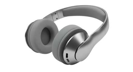 Modern Grey Wireless Over Ear Headphones Isolated on White Background.