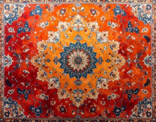 オレンジとブルーのオリエンタル絨毯模様｜クラシックな装飾背景Oriental Carpet Pattern in Orange and Blue | Classic Decorative Background
