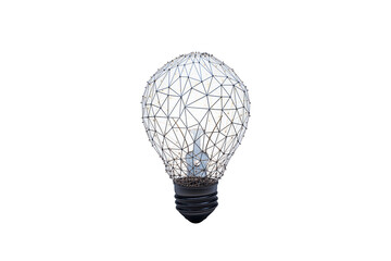 Wireframe polygonal lightbulb symbol in abstract style on white background, concept of idea, creativity, invention, and modern technology. 3D Rendering