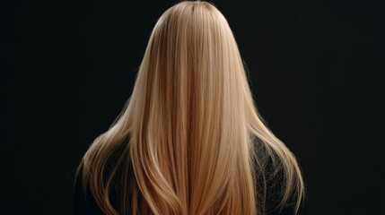 Naklejka premium Woman with long blonde hair viewed from the back in a casual outdoor setting, showcasing natural hair texture and relaxed, contemplative posture, highlighting beauty, style, and serene mood