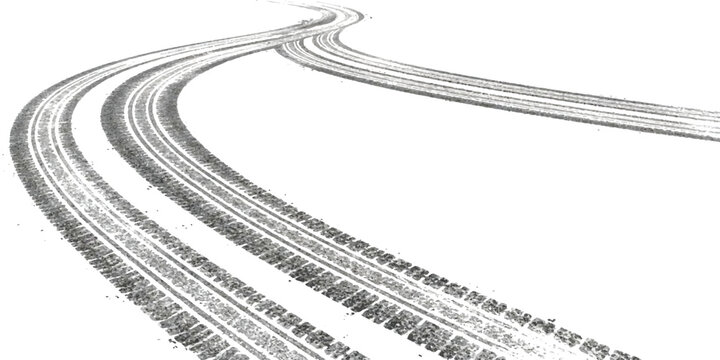 Tire tracks on a white surface