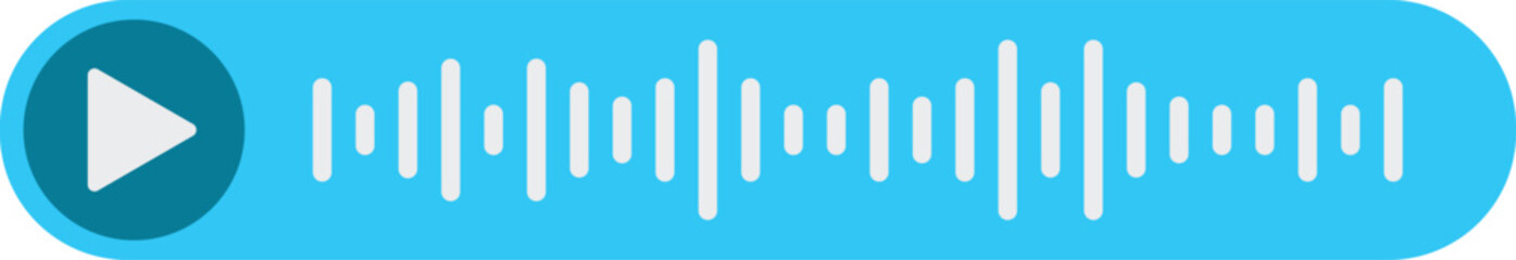 Audio message icon with play button and waveform modern flat design for communication apps and social media isolated on blue background