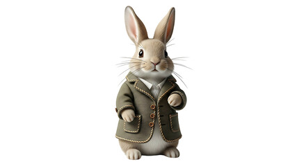 Obraz premium Rabbit in a jacket standing upright looking forward.