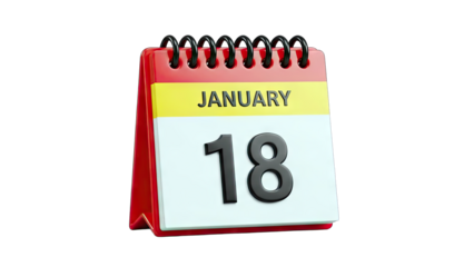 January 18th Calendar on White Background