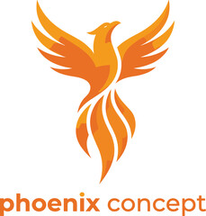 Fototapeta premium Orange Phoenix Bird Logo with Fiery Wings and Text fire flame