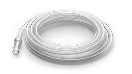 A coiled white cable on a plain white background viewed from above