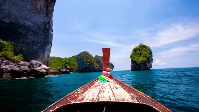 Longtail Boat Ride Through Emerald Seas Between Towering Cliffs and a Tiny Island