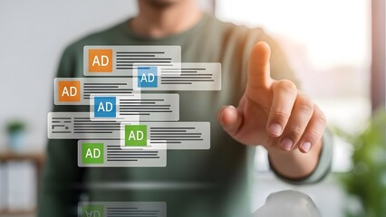 Obraz premium Businessman interacting with digital advertising listings in midair