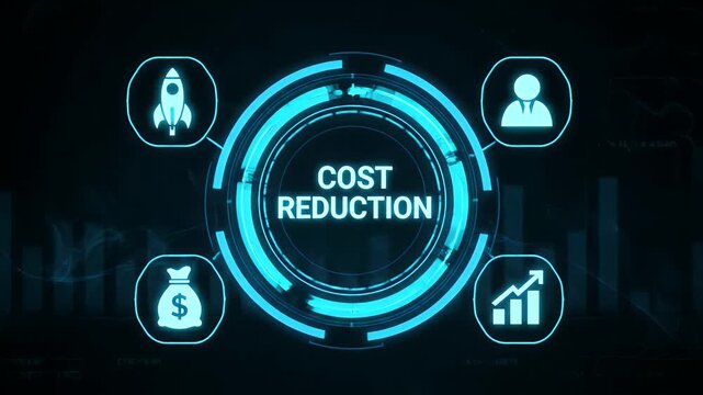 Futuristic digital interface showing cost reduction business strategy