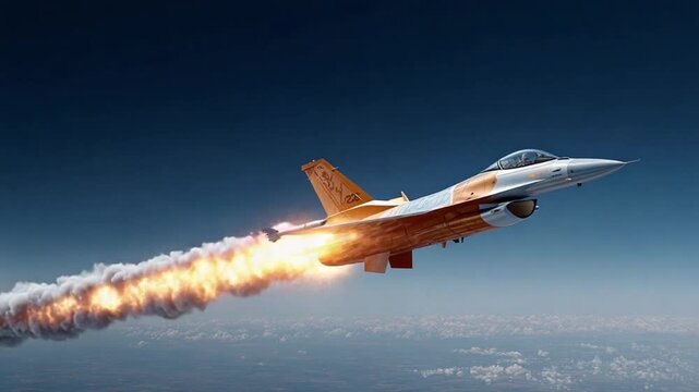  Soaring Jet: Witness a fighter jet ascend into the vast expanse, trailing an exhilarating contrail. Feel the power and speed as this marvel of engineering pierces through the clear, celestial blue. 