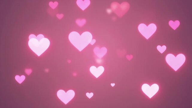 Glowing pink hearts floating on romantic background