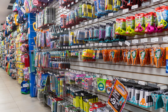 Colima, Colima, Mexico. December 7, 2025: Variety of Colorful Stationery and School Supply Display in a Store