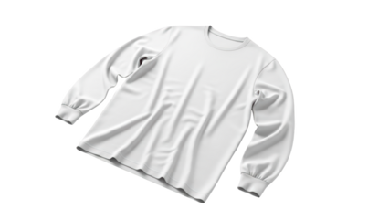 A white long-sleeved shirt lies crumpled on a plain background, showcasing its texture and folds.