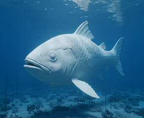 Serene Depths: Large White Fish in Blue Ocean