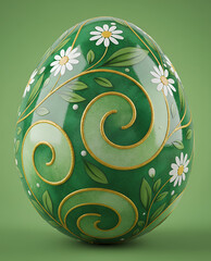 Elegant Emerald Easter Egg with Daisy Patterns