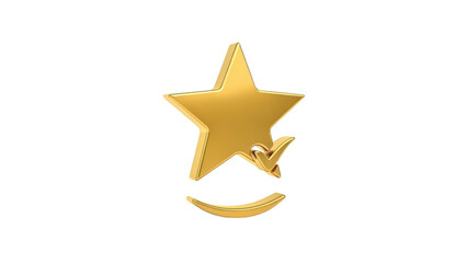 Fototapeta premium Golden star symbol with checkmark and smile on white background