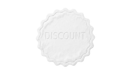 A discount seal is shown on a white background with a wavy edge.