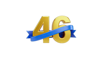 Golden Number 46 with Blue Ribbon - Anniversary Celebration