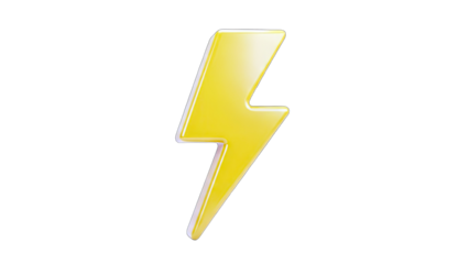 3D Rendered Yellow Lightning Bolt on White Background