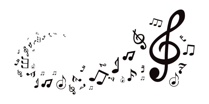Musical note wave. Music notes melody on white background. waves of musical notes and songs .	
