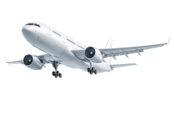 Commercial airplane takes off from the runway during the day above a clear sky with no clouds