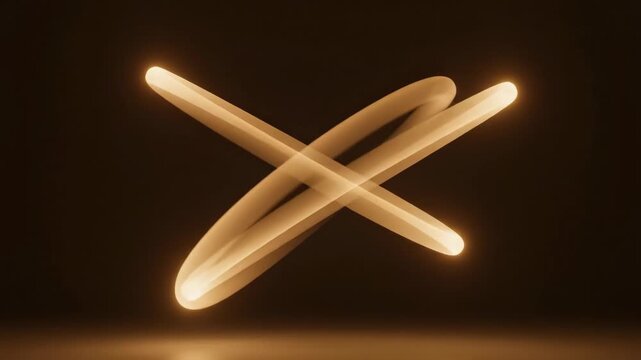 Two luminous rings interlock against a dark backdrop softly illuminated from below