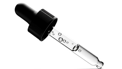 Pipette with liquid drops isolated on white background