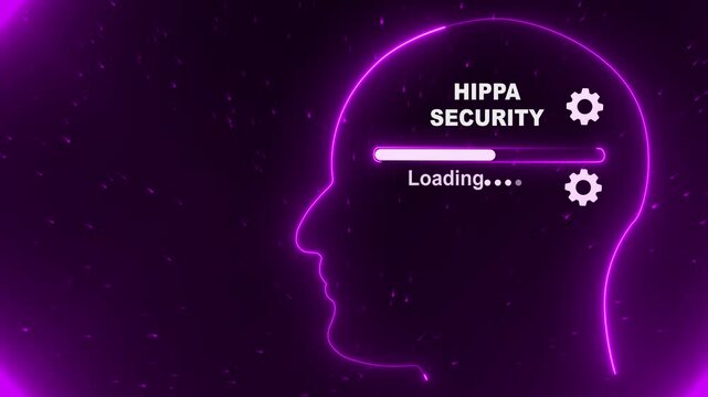 Human Head With HIPPA security Loading In Mind. Business Mindset Concept. graphic background. New business concept.4k video motion graphic animation on black background.