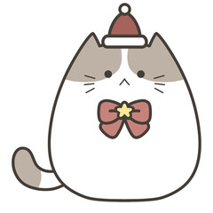 Cute Cat with Chest Bow Wearing Santa Hat