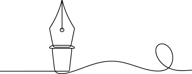 Black and white fountain pen with inkwell and looped line