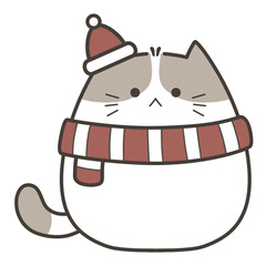 Cute Christmas Cat with Santa Hat and Scarf